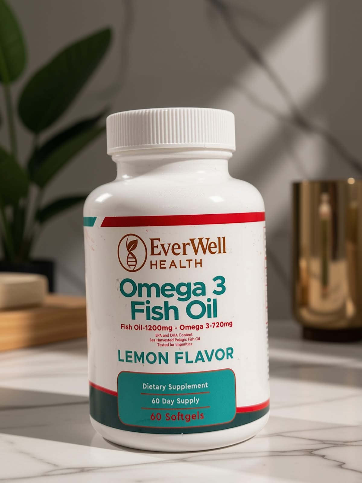 Omega 3 Fish Oil 1200 mg, Lemon Flavor, 60 Softgels